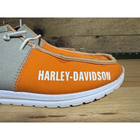 Harley-Davidson x Hey Dude Women's 10.5 Or Men’s 8.5 Slip-On Shoes Orange Black - Picture 5 of 11